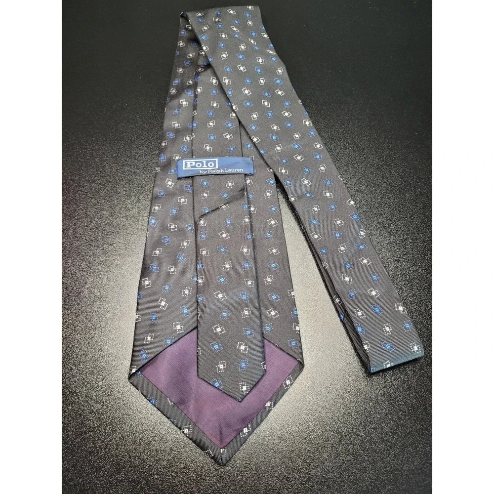 Polo Ralph Lauren Men's Necktie Navy Blue Geometric Silk 3.75